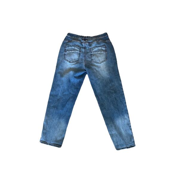 Flamingals Womens L 30 US 10 Straight Leg Jeans Mid Blue Wash Button Fly Ankle - Picture 3 of 8